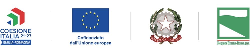 Loghi Coesione Italia 2021-2027 Emilia-Romagna, Cofinanziato dall'Unione europea, Repubblica Italiana, Regione Emilia-Romagna